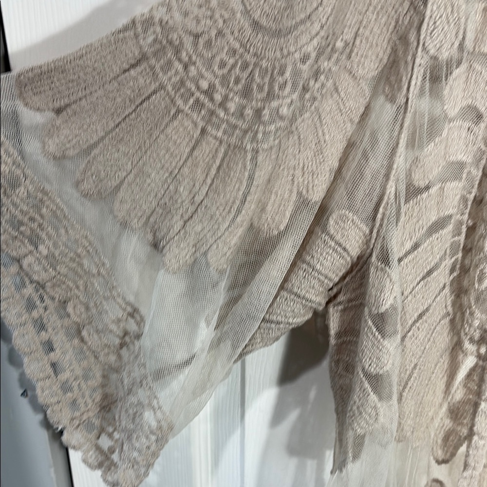 Beige Lace Kimono Duster Sheer Boho Cover Up Lightweight - Picture 3 of 7
